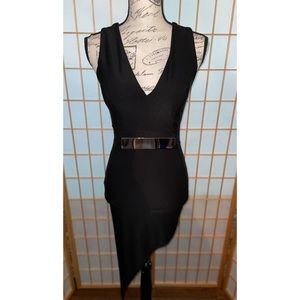 Women’s Sexy Black Body con Dress, sleeveless, front buckle, racer back, cut out